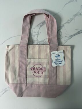 Pink Striped Mini Canvas Trader Joe’s Tote Bag